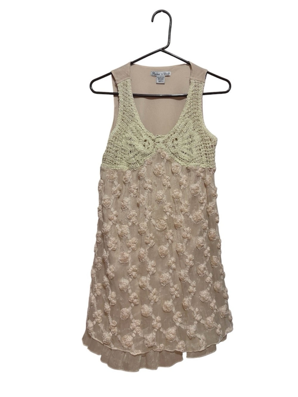 Rachael & Chloe Beige blouse dress featuring a crochet bodice and floral accents